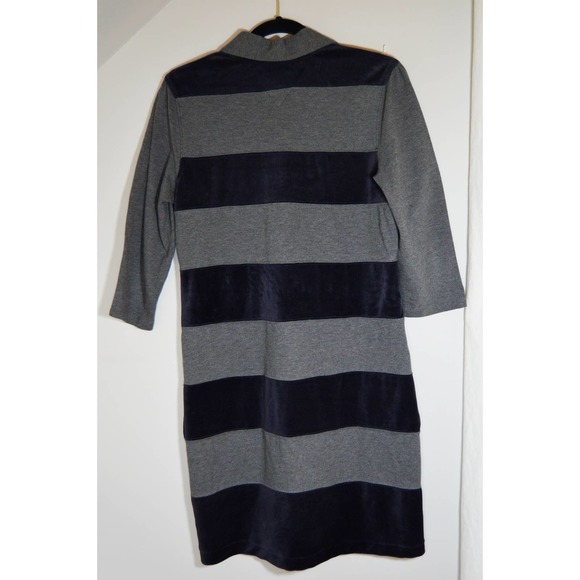 Tommy Hilfiger Velvet Stripe Collared Gray Black Dress Size Medium - Picture 2 of 3